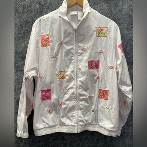 Koret Francisca Women’s White Jacket M Floral Embroidered Zip Front Retro Macau‎